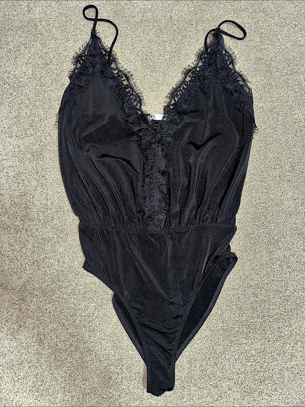 Zara Black Lace Trim Spaghetti Strap Bodysuit